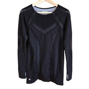 Athleta Women’s Black Mesh Detail Long Sleeve Active Top Size Large